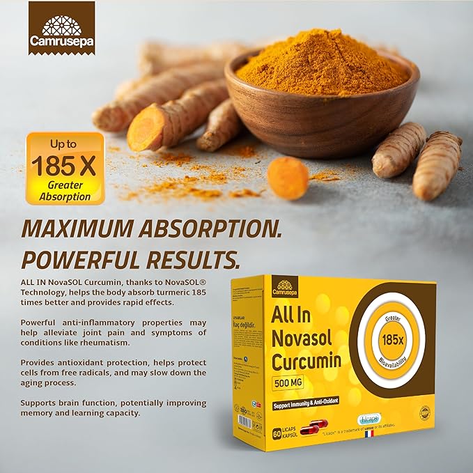 All in Novasol Curcumin Herbal Supplement – Advanced Curcumin Formula Enhanced Absorption Licaps Capsules Supports Antioxidant Immune &amp Cellular Health | 60 Capsules
