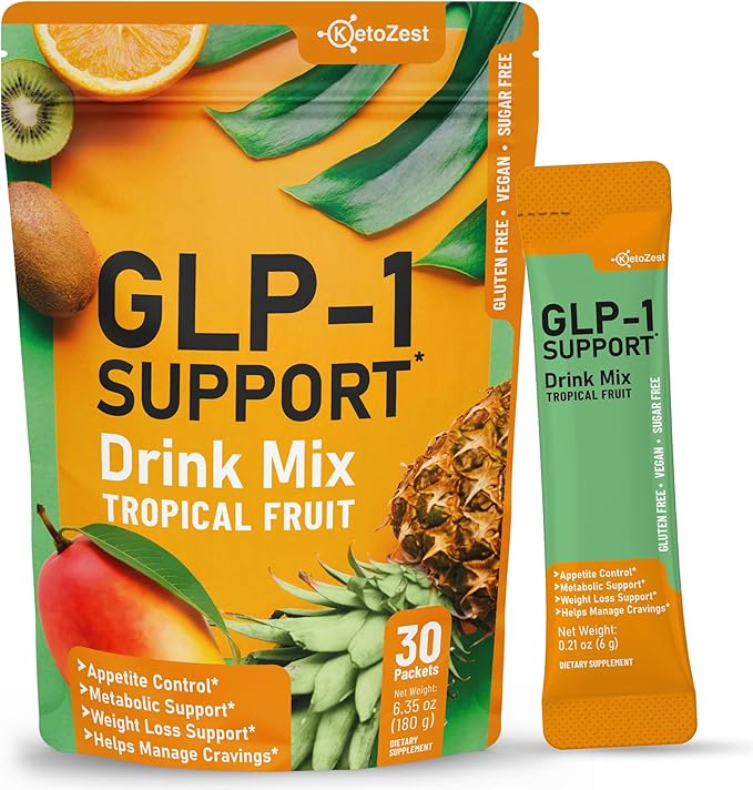 GLP-1 Support Drink Mix Powder - Women Men Weight Loss Support Natural Appetite Suppressant &amp Metabolic Booster - Daily GLP1 Support for Fat Burn Cravings Control Gut Health Fiber Supplement