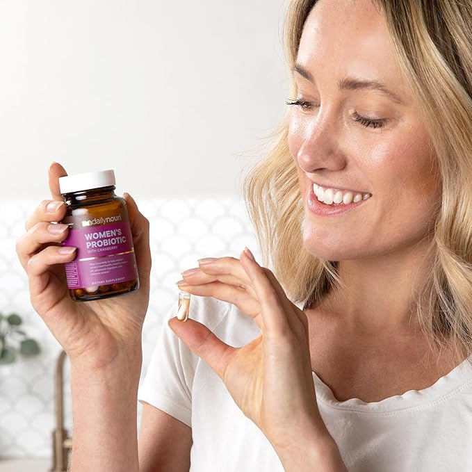 Daily Nouri Probiotics for Women | Vaginal Health + Urinary Tract Support | Vaginal pH &amp Microbiome Balance | 5 Clinically Studied Strains + Cranberry &amp Omega | 60-Day Supply
