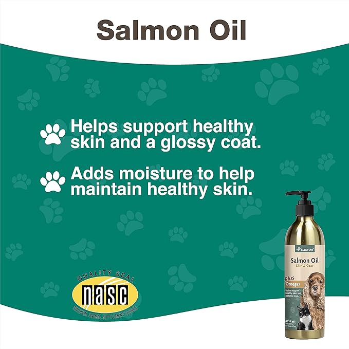 NaturVet – Salmon Oil Skin &amp Coat Plus Omegas – Supports Healthy Skin &amp Glossy Coat – Source of Omega-3 &amp 6 Fatty Acids – for Dogs &amp Cats (8.75 oz Oil)