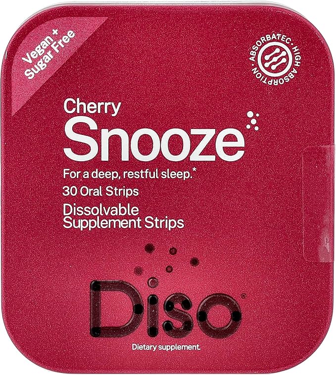 DISO - Snooze - Fast-Dissolving Oral Supplement Strips for Sleep Cherry Flavor Vegan Sugar Free High Absorption Gluten Free Individually Wrapped 30 Dissolvable Strips