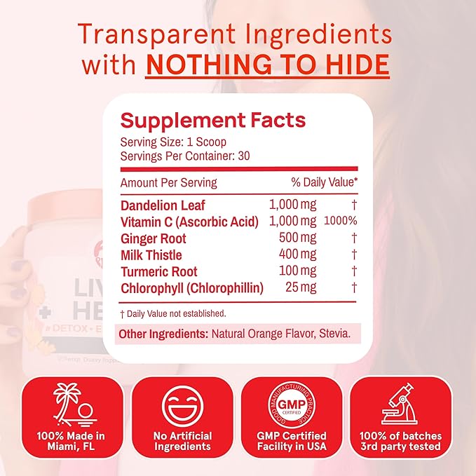 Peach Perfect Liver Hero – Premium Liver Detox and Bloat Support Powder for Women | Milk Thistle Dandelion Turmeric Ginger Chlorophyll and Vitamin C | Daily Energy Digestion and Skin Clarity | Ju
