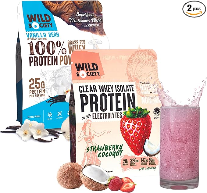 WILD SOCIETY Clear Isolate + Whey Concentrate Super Combo - Strawberry Coconut Clear Whey + Vanilla Bean Whey Concentrate