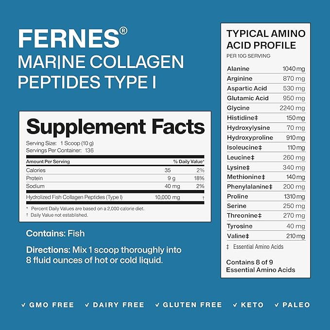 Marine Collagen Peptides for Women Men (3LB) Fish Type I Flavorless &amp Odorless Easy-Mix Hydrolyzed Protein Joint Hair Skin Wound Healing &amp Nail Support Gluten-Free Non-GMO Keto Paleo Kosher