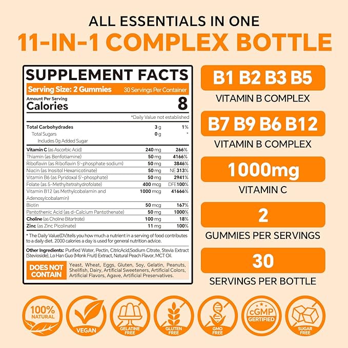 B Complex 50 Gummies Methylated B Complex with Vitamin CCholine &amp Zinc - Active Methylated B-Complex for EnergyMethylated Support - All B Vitamins - B1B2B3B5B6B7B9B12 - Sugar Free120 Co