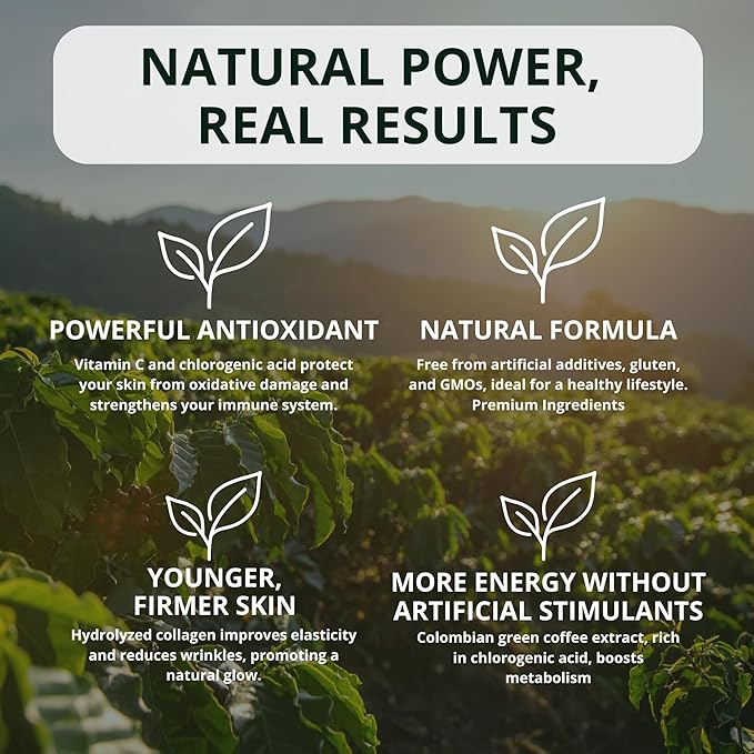 Anti-Aging with Colombian Green Coffee Extract Hydrolyzed Collagen and Vitamin C (60 Capsules)