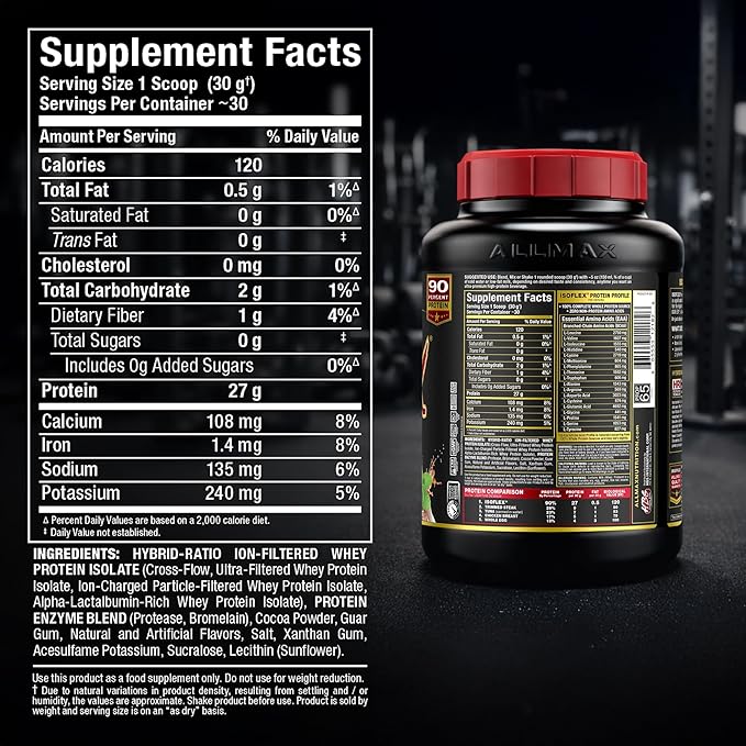 ALLMAX ISOFLEX Pure Whey Isolate Protein Powder - Gluten Free Low Lactose Sugar-Free - High-Protein Clean Keto-Friendly for Pre Post Workout Supplement for Women and Men | Chocolate Mint 2lb