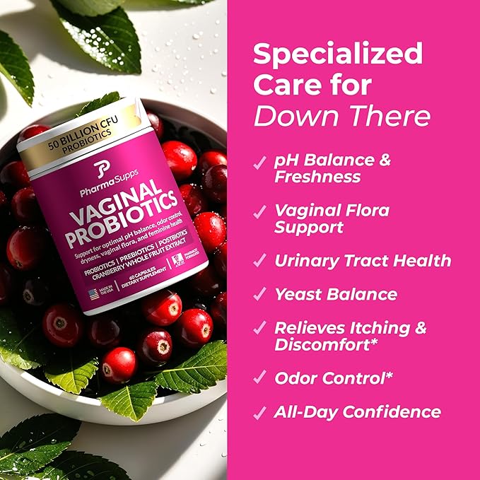 Women’s Probiotic for Vaginal Health | 50 Billion CFU with Probiotics Prebiotic Postbiotics &amp Cranberry for pH Balance UTI Support Yeast Gut Health Odor Dryness &amp Feminine Comfort