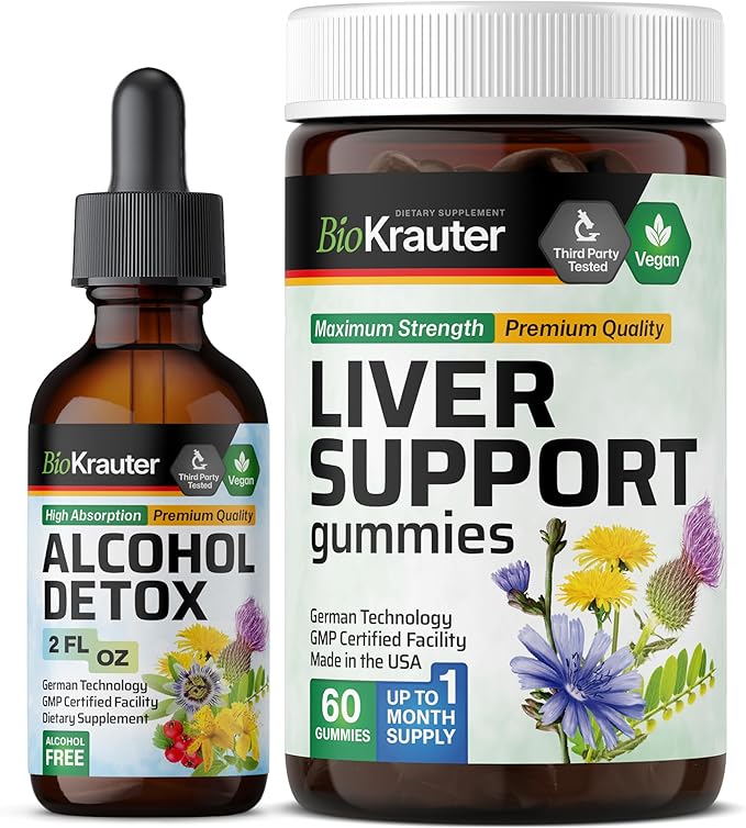 BIO KRAUTER Alcohol Detox Tincture 2 Fl. Oz. &amp Liver Support 60 Gummies.