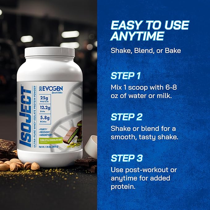 Evogen Isoject - Whey Protein Isolate | Ultra-Pure Whey Protein Powder with Ignitor Enzymes BCAAs and EAAs | Enhanced Absorption &amp Recovery | Dubai Chocolate Protein | 25 Servings