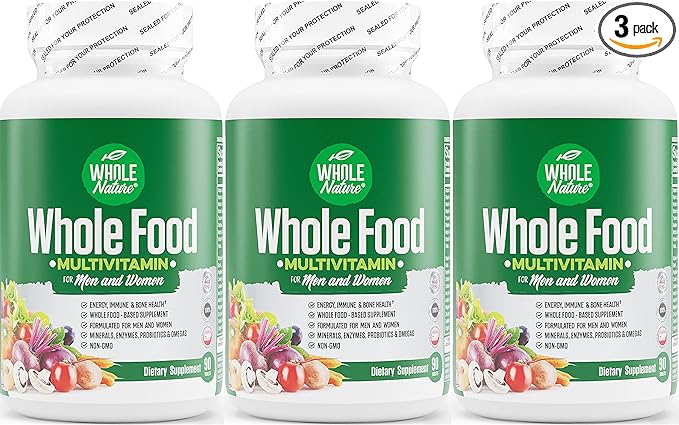 Whole Food Multivitamin for Men and Women Complete Daily Superfood Vitamins Plus Minerals Digestive Enzymes Probiotics and Omegas. Plant Based Multi Vitamin Non GMO (3)