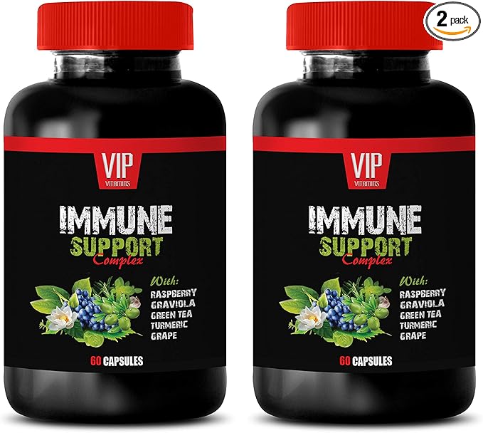 antioxidant Organic Supplement - Immune Support Complex - Natural Herbal Formula - Works Fast - Turmeric Green Tea GRAVIOLA - graviola Capsules Organic - 2 Bottle (120 Caps)
