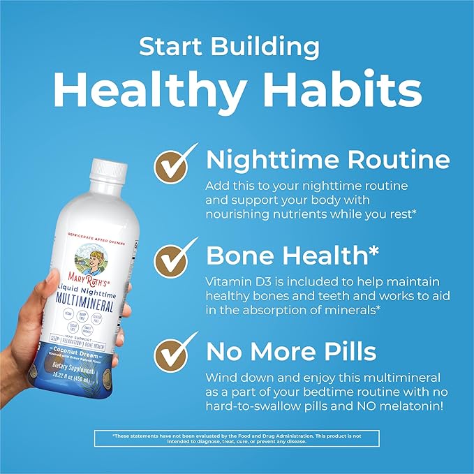 MaryRuth's Morning Multivitamin +Hair Growth (Peach Mango 15oz) Nighttime Multimineral (Coconut 15oz) &amp Probiotic Drops (2oz) | Vegan Vitamins for Beauty Bedtime &amp Wellness | Non-GMO