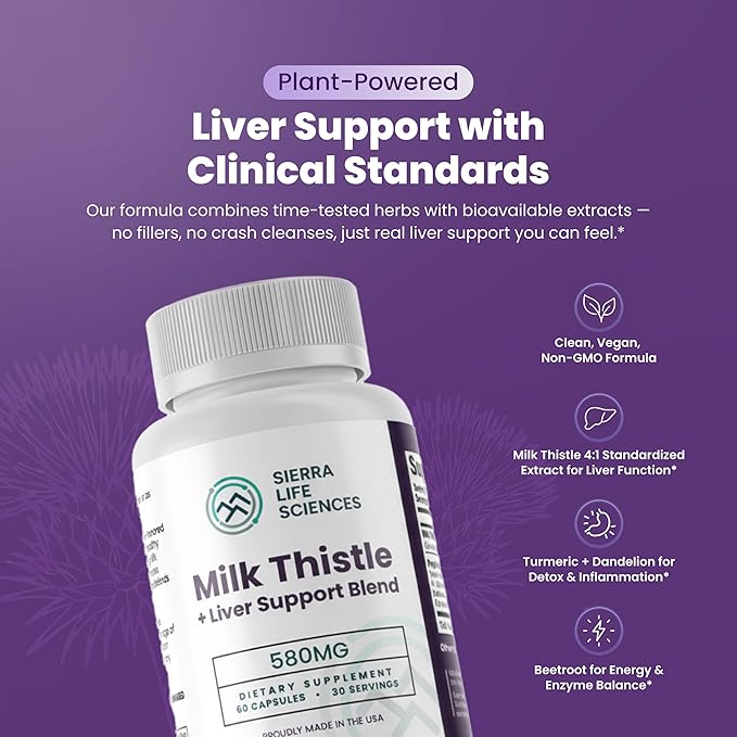 Milk Thistle+ Liver Support Blend | 580mg with Turmeric Dandelion Root Beet &amp Black Pepper | for Liver Enzyme Support Detox &amp Antioxidant Defense | 2-Pack