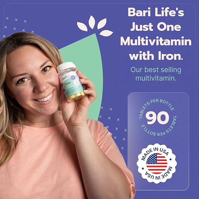 Bari Life Just One Once Daily Bariatric Multivitamin with Iron (90 Tablets) and BariBurst Calcium Citrate Soft Chews for Gastric Bypass Gastric Sleeve and Duodenal Switch (Watermelon)
