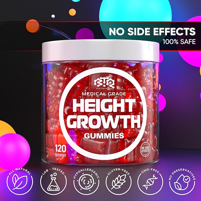 Height Growth Increase Gummies Vitamins Grow Tall Supplement Calcium Magnesium Zinc Ashwagandha Glucosamine Multivitamin for Teens Kids 180 Gummies