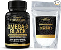 FREZZOR Omega 3 Black Green Lipped Mussel Oil 53x Higher Potency for Superior Joint Comfort &amp Mobility No Fishy Aftertaste 1 Bottle 60 Softgels Plus 1 Pouch of Flaky Sea Salt