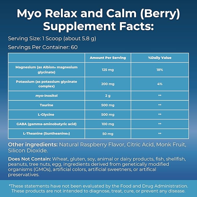 MYOXCIENCE Myo Relax &amp Calm | Myo-Inositol L-Theanine Taurine Magnesium &amp GABA | Supports Sleep Neurotransmitter &amp Hormone Support (Berry Flavor) (60 Servings)