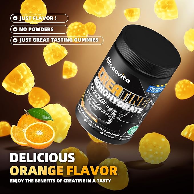 Creatine Monohydrate Gummies for Men &amp Women. Boost FocusStrength and Endurance Anti-Melting Formula Vegan Gluten-Free Non-GMO(Orange135 ct)