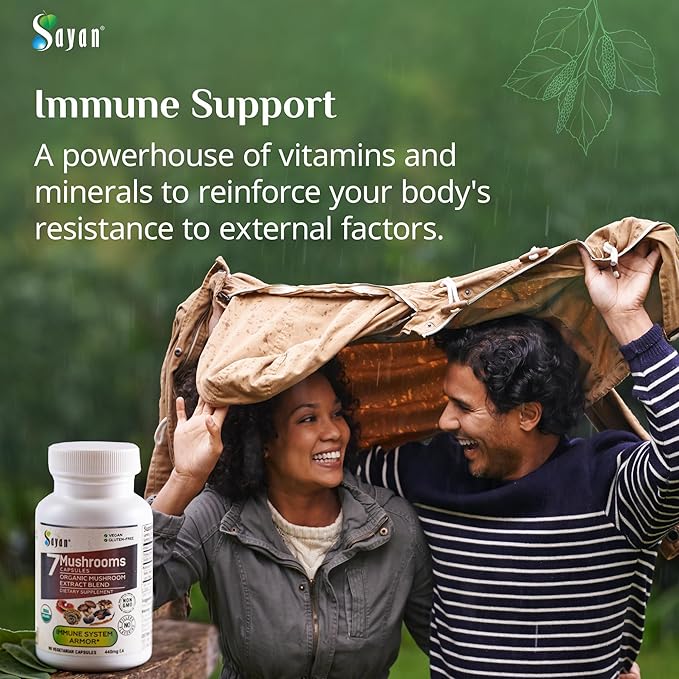 Sayan 7 Mushroom Extract 90 Capsules/440mg ea – Immune Support &amp Energy – Organic Chaga Reishi Lion's Mane Maitake Shiitake Turkey Tail Adaptogen Blend – Vegan Non-GMO No Fillers or Additiv