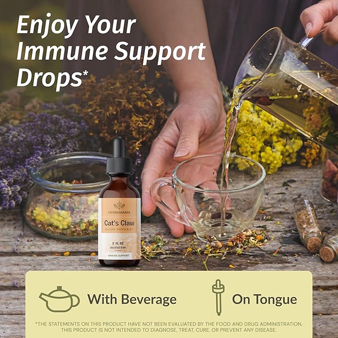 Herbamama Liquid Drops Kit - Bundle of Cat's Claw Extract 2 fl oz and Lemon Balm Tincture 2 fl oz - Vegan Herbal Supplement Liquid Extract - Non GMO Sugar &amp Alcohol-Free - 2 Pack