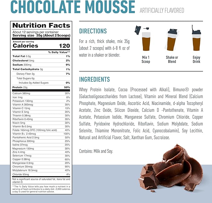 Isopure Protein + Gut Health &amp Immune Support Powder Chocolate Mousse 25g Whey Protein with Prebiotics &amp Vitamins 12 Servings (Pack of 1)