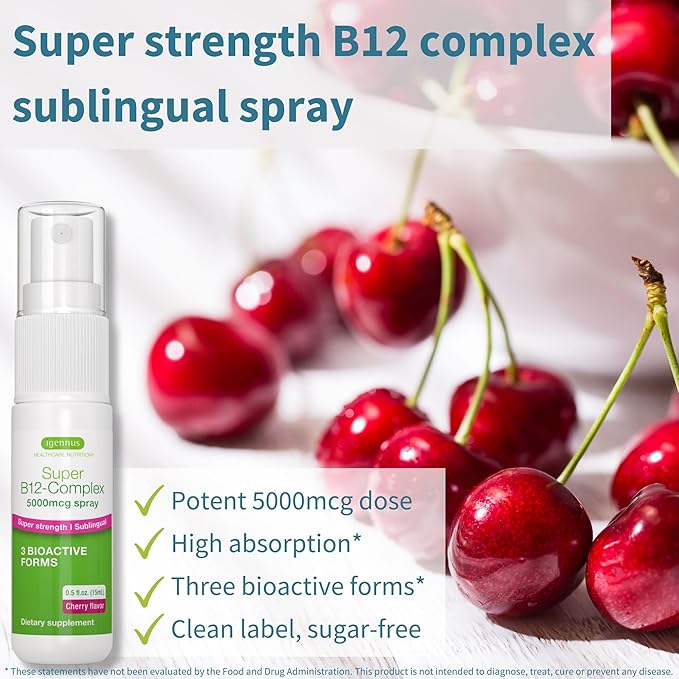 Daily Vitamin D3 + Super B12-Complex 5000mcg Vegetarian Bundle 365 2000iu Vitamin D3 Tablets + High Strength B12 Cherry Flavor Sublingual Spray by Igennus