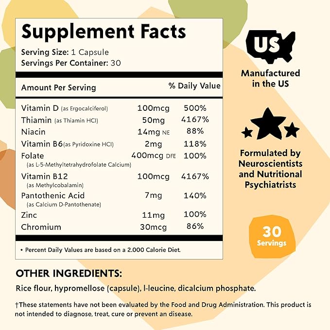 Vitamin B Complex Mood Support Supplement by PYM (30 Count) | Methylated B Complex for Everyday Mood &amp Energy Support | Non-GMO Vegan Gluten-Free