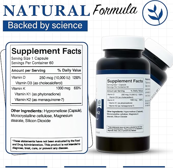 Living Well with Dr. Michelle Vitamin D3 10000 IU with K2 – Immune Teeth Bone Health Support Non-GMO Gluten &amp Dairy Free 60 Day Supply 60 Capsules