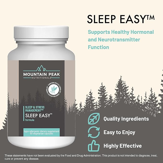 Mountain Peak Nutritionals Sleep Easy - Sleep Support Supplement Promoting A Relaxed &amp Calm Mood - 5-HTP Amino Acids Melatonin &amp Magnesium - Hypoallergenic Dietary Supplement (60 Capsules)