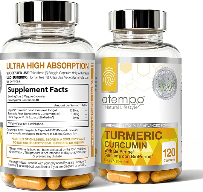Turmeric Curcumin Supplement with Black Pepper Extract 1500mg – Absorption Supports Joint Health – Non-GMO 120 Vegan Capsules