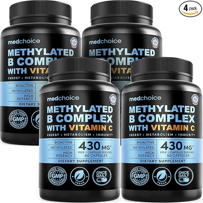 9-in-1 Methylated B Complex with Vitamin C B Complex B12 &amp L-5-MTHF - Vegan Non-GMO Gluten-Free &amp GMP-Certified Energy Brain &amp Wellness Daily Methylcobalamin Multivitamin (90 Servings