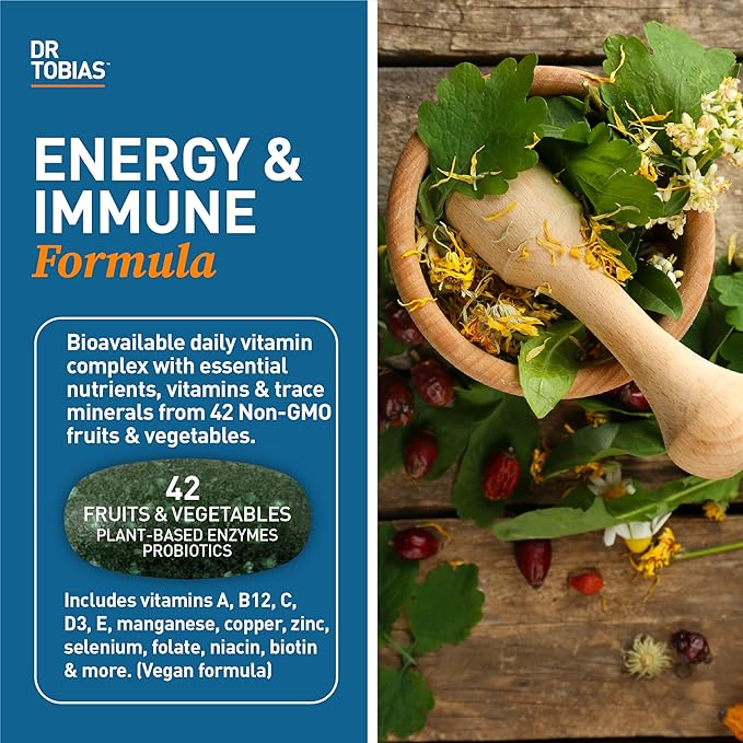 Dr. Tobias Adult Multivitamin for Women &amp Men Immune Supporting Vitamins from 42 Fruits Vegetables Plus Probiotics Vegan Multivitamins for Men &amp Women Non-GMO 180 Tablets 60 Servings