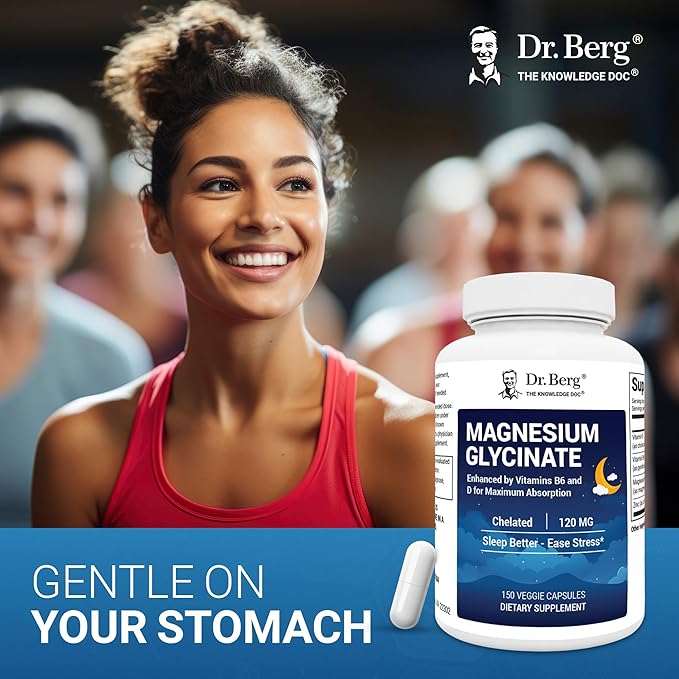 Dr. Berg Magnesium Glycinate 150ct – 4-in-1 Chelated for Muscle Nerve Sleep &amp Stress Support*– w/ D3 B6 &amp Zinc – 4X Lab-Tested – No Fillers – Formulated in USA GMP-Certified