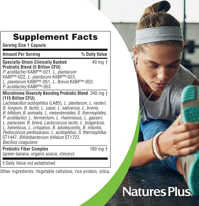 NaturesPlus GI Natural Probiotic Mega - 30 Capsules Pack of 2 - Digestive &amp Immune Health - Gluten Free - 60 Total Servings