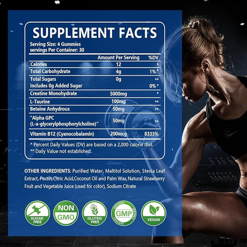 240 Count Creatine Monohydrate Gummies 5g for Women Men Energy Creatine Supplements Gummies for Gym Essentials Women