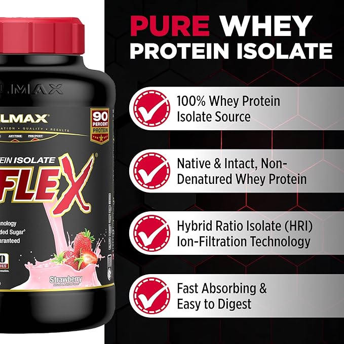 ALLMAX ISOFLEX Pure Whey Isolate Protein Powder - Gluten Free Low Lactose Sugar-Free - High-Protein Clean Keto-Friendly for Pre Post Workout Supplement for Women and Men | Strawberry 5lb