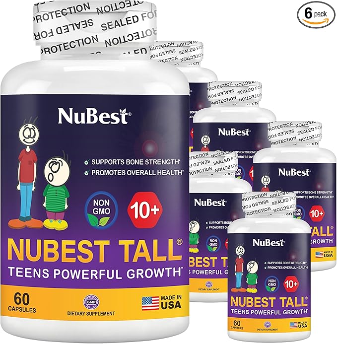 NuBest Tall 10+ Premium Bone Strength Formula Brain Growth Immunity and Overall Health for Age 10+ with Calcium Vitamin D3 Vitamin K2 and Multivitamins | Pack 6
