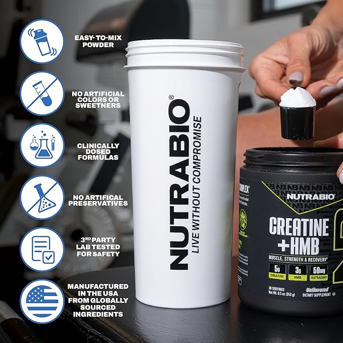 NutraBio Creatine + HMB- Creatine Monohydrate with HMB Powder for Muscle Growth Increased Strength- 30 Servings (Blue Razz)