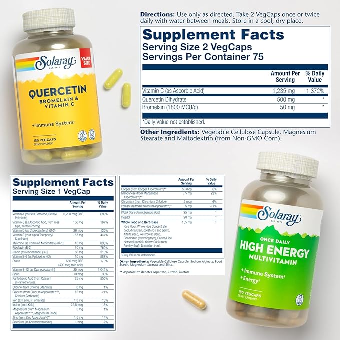 SOLARAY Once Daily High Energy Multiple &amp QBC Plex Bundle | Energy Respiratory &amp Immune Support Formulas | 180 150ct