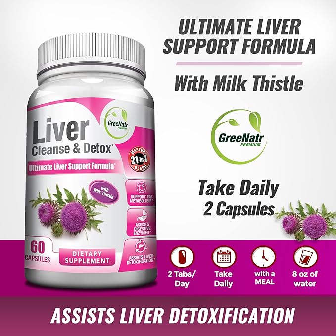 GreeNatr Liver Cleanse Detox &amp Repair Formula – Milk Thistle Berberine Ginger Beet Root Dandelion Root Artichoke Extract and Chanca Piedra for Optimal Liver Health Support (6 Bottles)