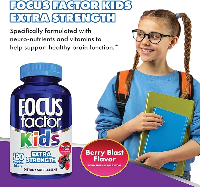 Focus Factor Kids Extra Strength Daily Chewable for Brain Health Support– Vitamins - Quality Formula – Gluten &amp Dairy Free Supplements for Children-– No Artificial Sweetener120 Count (Pack of 2)