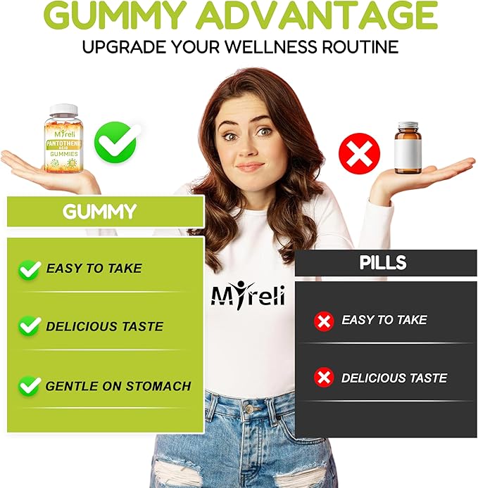 Pantothenic Acid Gummies - Vegetarian Vitamin B5 Supplement D-Calcium Pantothenate Formula Non-GMO Gluten Free 60 Chewables Gelatin Free Soy Free Dairy Free No Artificial Colors