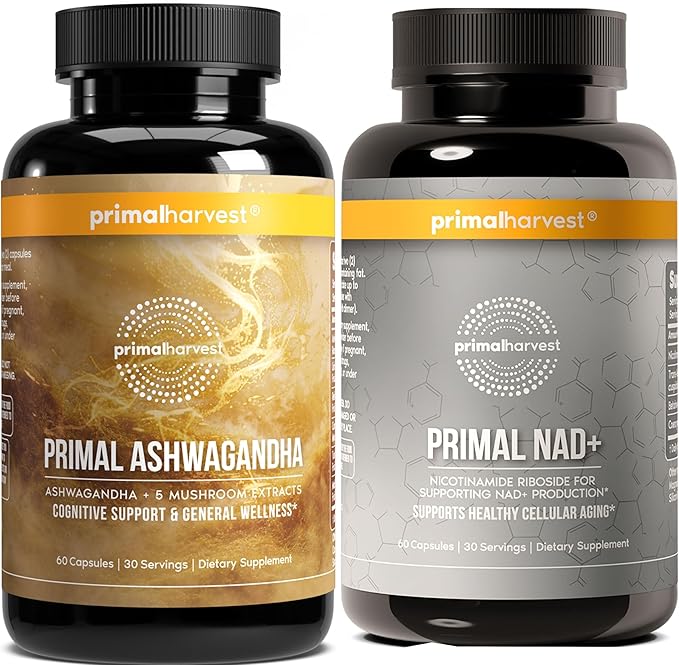 Primal Harvest Daily Two-Step Routine | Ashwagandha + NAD+ | 2 Pack | 30 Day Supply