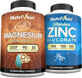 Nutrivein Premium Magnesium L-Threonate &amp Zinc Gluconate Supplements Bundle: High Absorption Zinc Gluconate + Magnesium Threonate Supplement Pair for Whole-Body Wellness Defenses &amp Balance