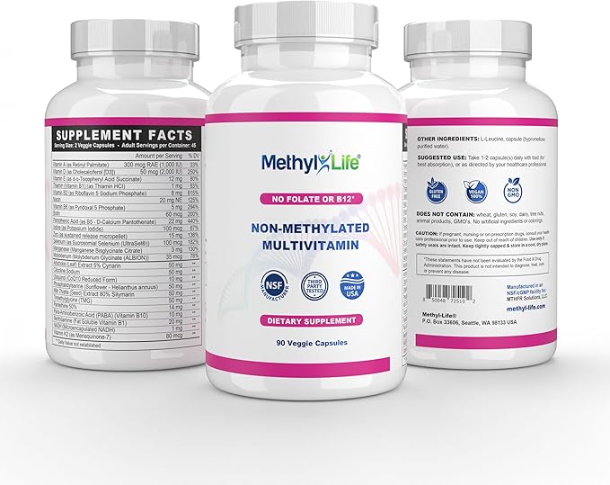 Methyl-Life® Non-Methylated Multivitamin | Essential Vitamins for Daily Energy Brain &amp Nervous System Support | Clean Label Vegan Capsules | 90 Count