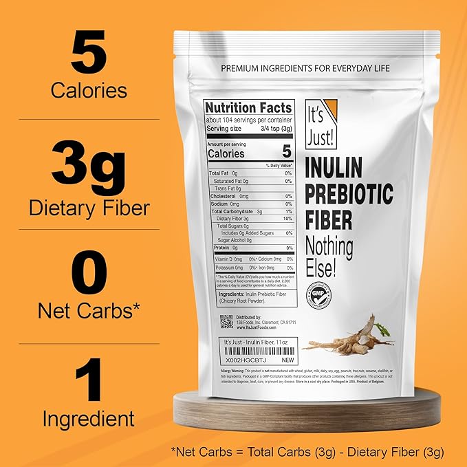 It's Just! - Inulin Prebiotic Fiber Water Soluble Chicory Root Powder Promotes Gut Health Made in USA Product of Belgium Vegan/Keto Friendly