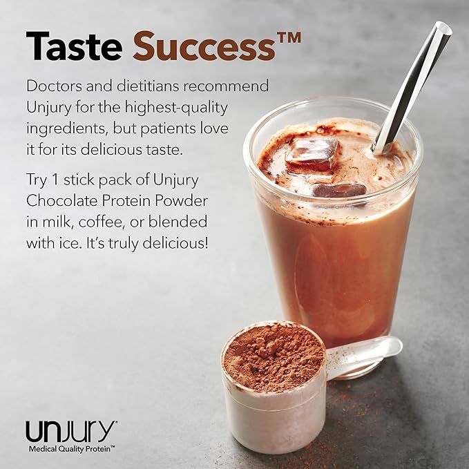 Unjury Whey Protein Powder Individual Stick Packs | Chocolate | 10.5g 100% Whey Isolate Protein Powder | Low Carb and Lactose Free | Gluten Free | Certified Kosher | 20 Servings