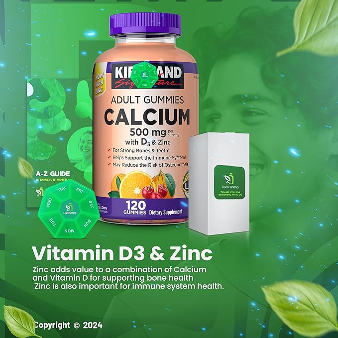Calcium Gummies 500 mg with D3 &amp Zinc 120 Gummies with Exclusive Better Ligth&ampSpring Guide