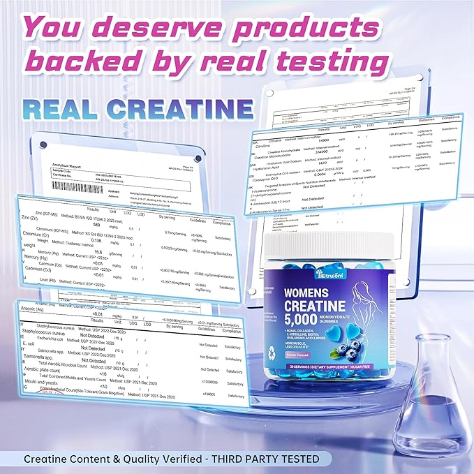 Creatine Gummies for Women – Blueberry Flavor 5g Creatine Monohydrate per Serving Pre Workout Creatine Chews with Collagen BCAA for Muscle Growth Strength &amp Energy Support – 90 Gummies Sugar